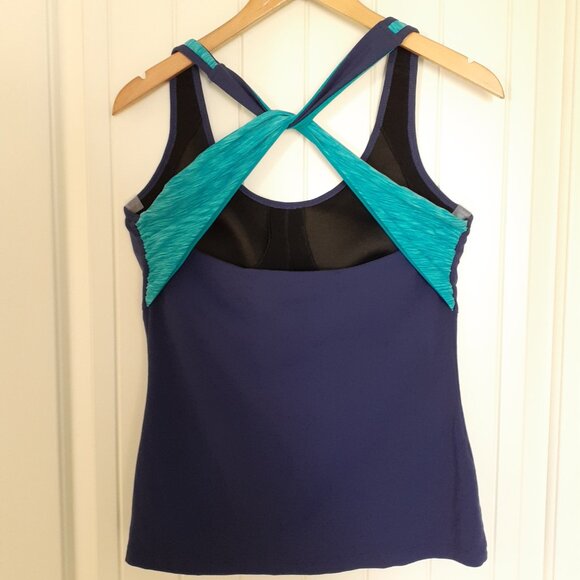Lucy Twist Back Tank with Built-In Bra Blue Size L - Picture 2 of 11